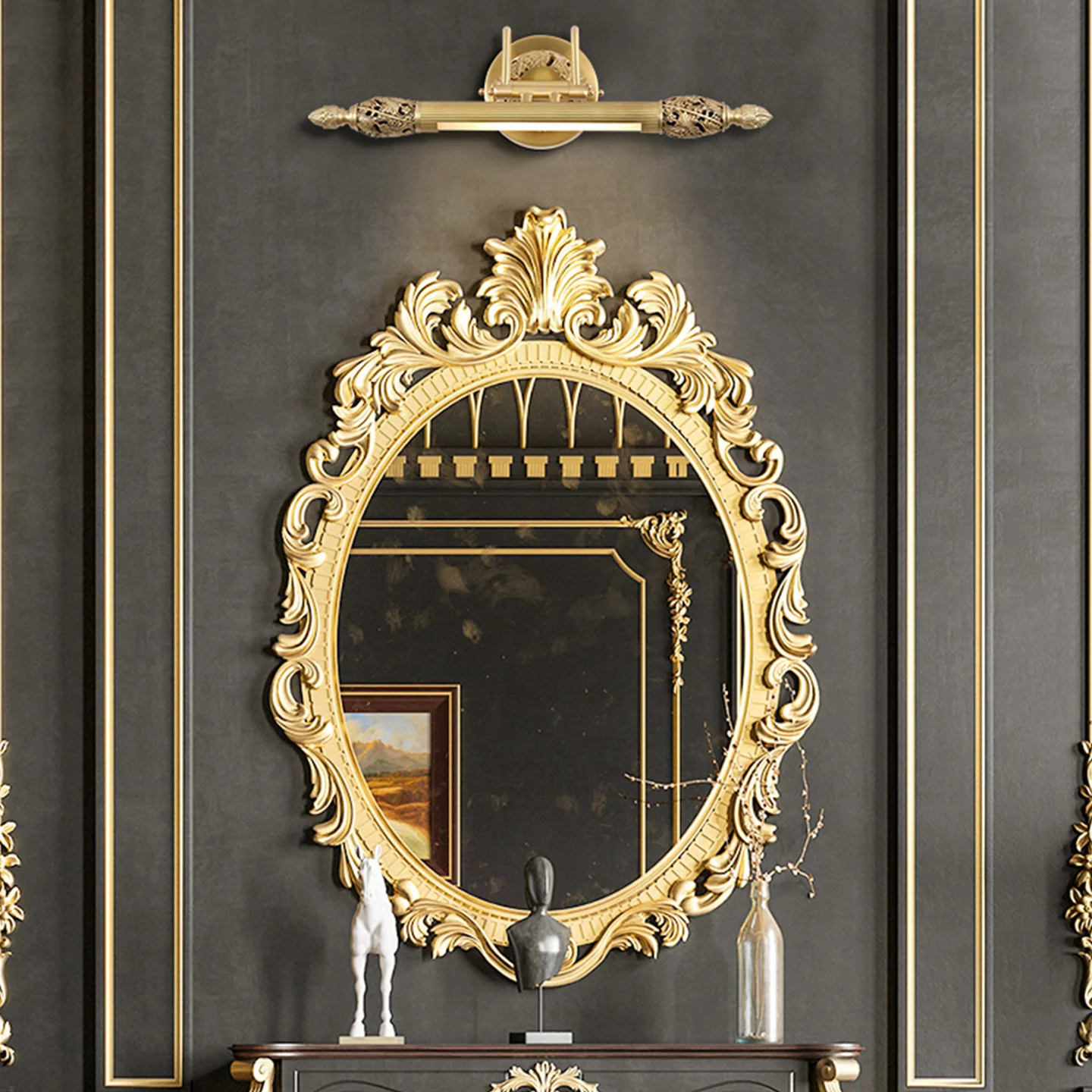 European Neo Classic Sitting Room Foyer Cloakroom Classic Brass Wall Lamp Bedroom Bathroom Long Strip Wall Light