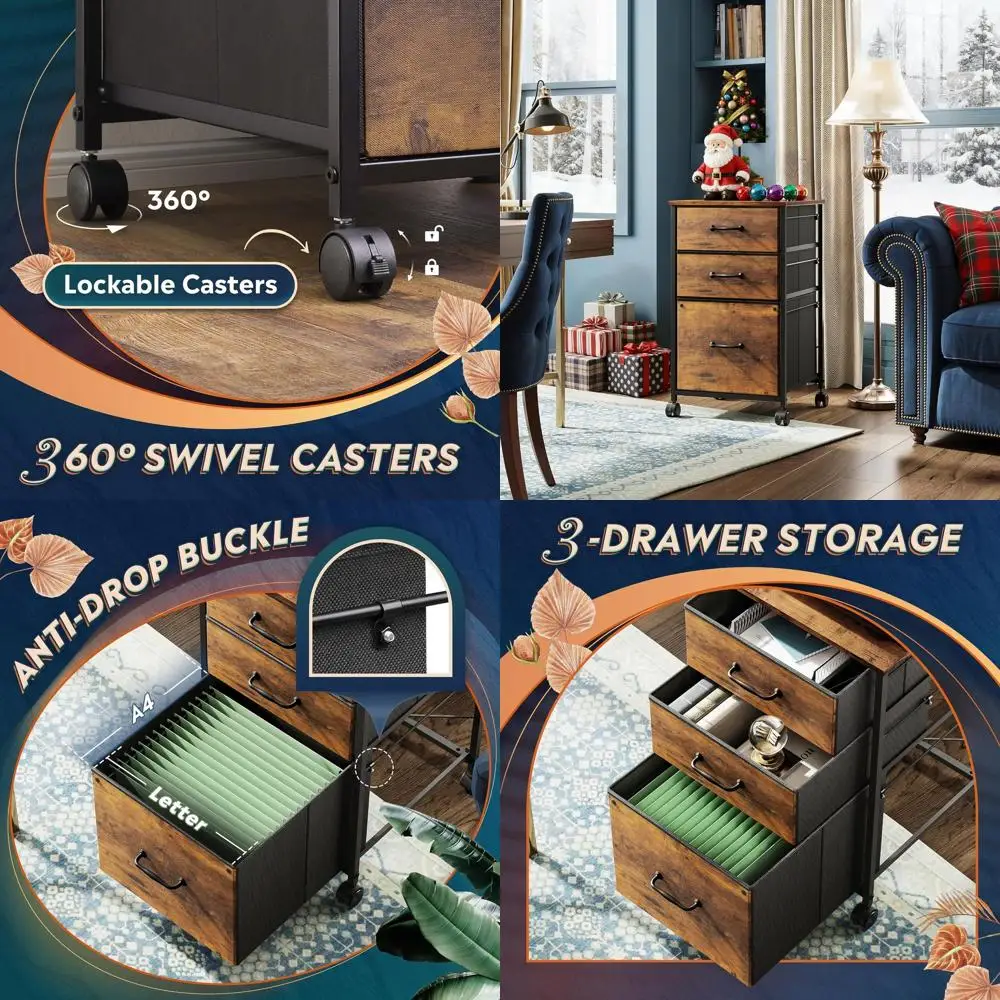 

Rustic Brown Rolling Printer Stand with 3 Drawers, Suitable for A4 or Letter Size, Home Office Use