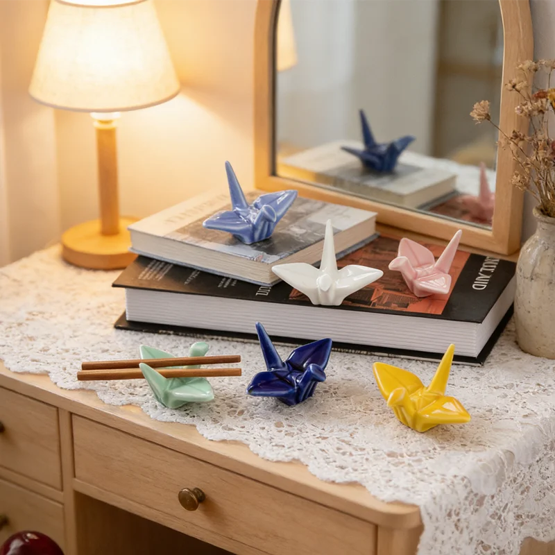 Ceramic Chopstick Rest (Paper Crane) A Charming and Auspicious Ornament for Your Table Setting for Sushi or Asian Cuisine Nights