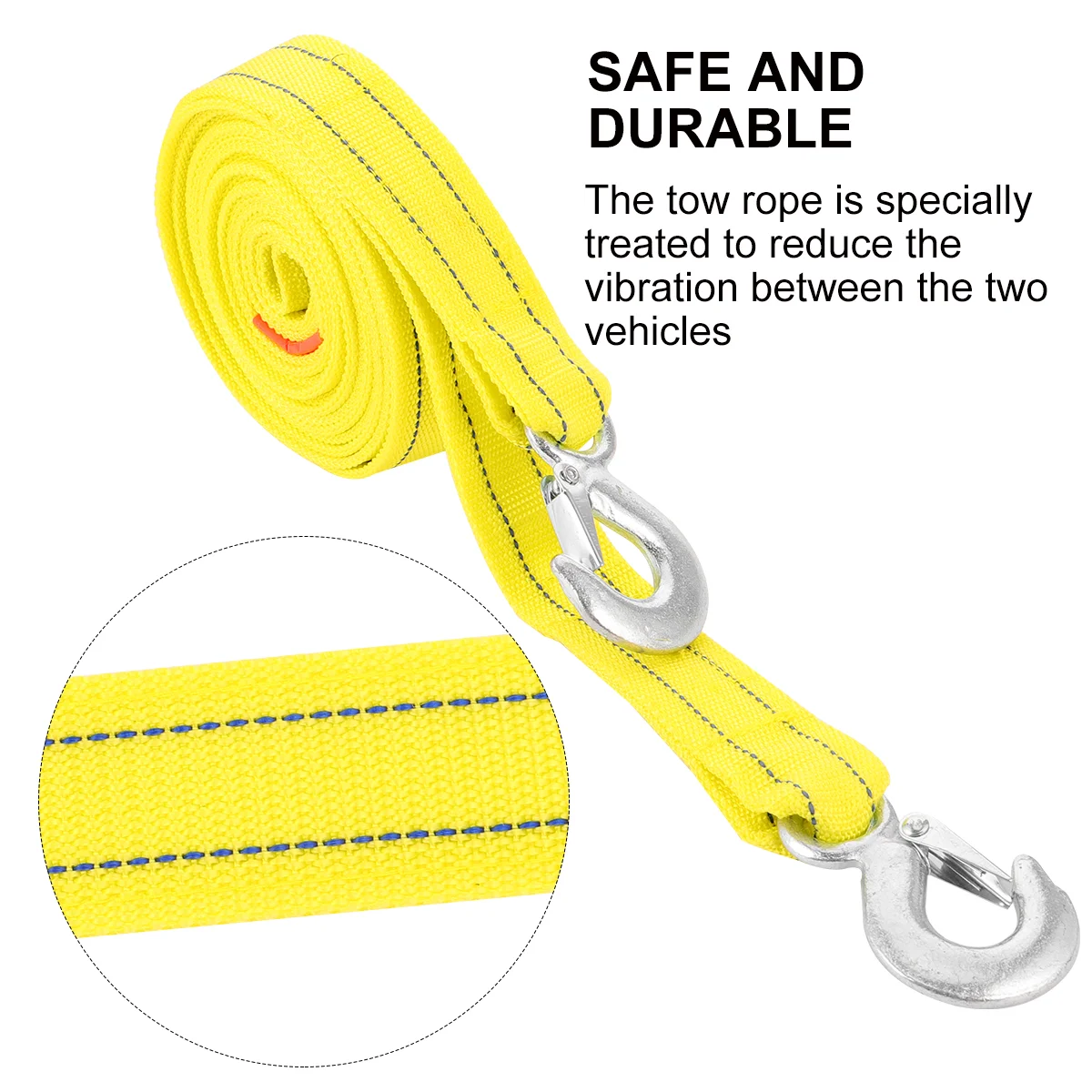 견인 로프 스트랩 나일론 자동차 트레일러, 할로윈 가죽 끈, 노란색 튼튼한 윈치, 후크 포함