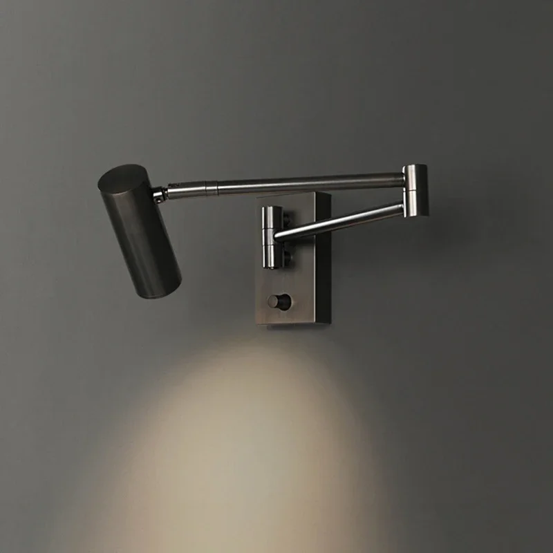 โมเดิร์นปรับหมุนได้ LED โคมไฟติดผนังทองแดงทั้งหมดหรี่แสงได้โคมไฟอ่านหนังสือ Simple Study ห้องนอนไฟผนังข้างเตียงพร้อมสวิตช์