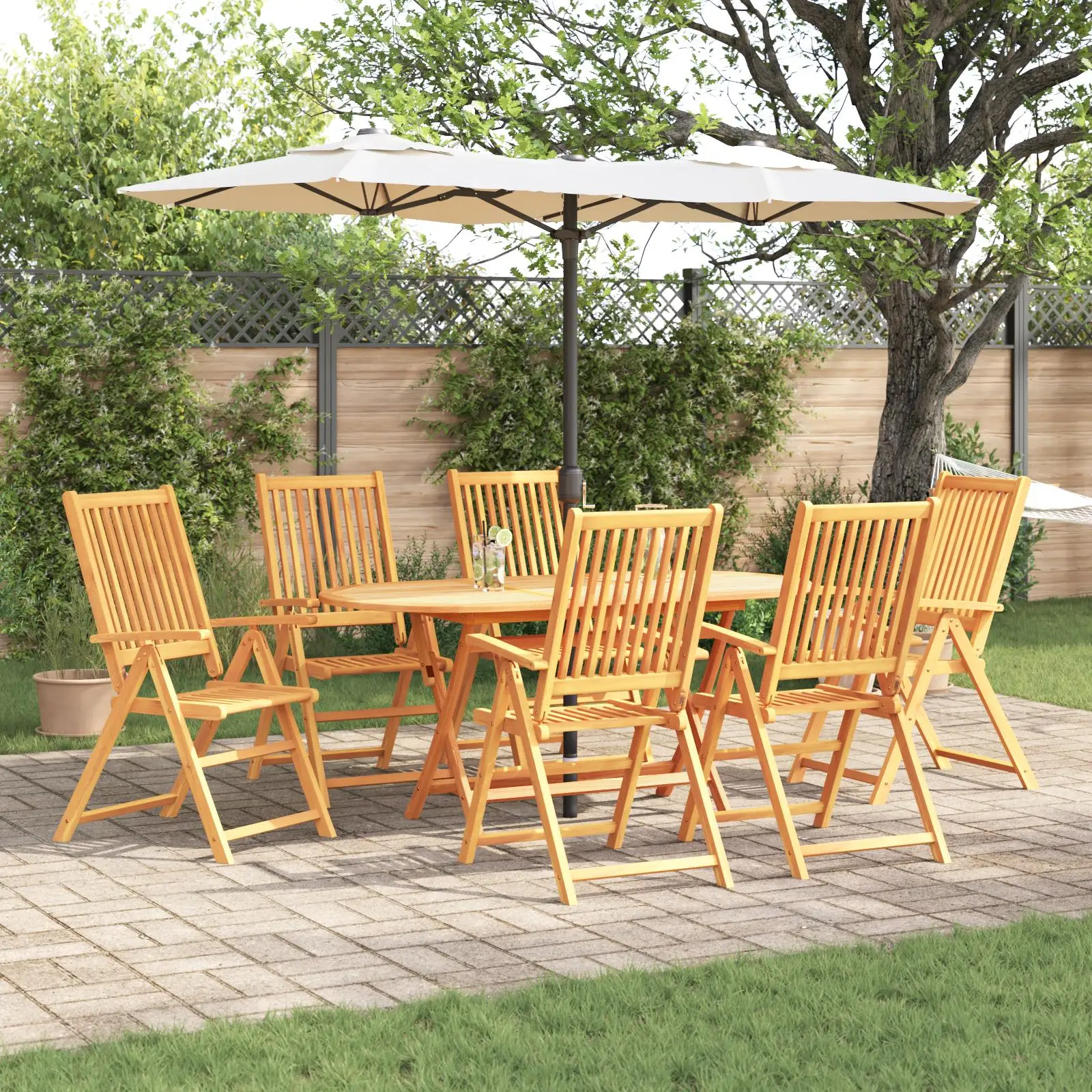 

Outdoor Dining Set 7 Pieces Solid Acacia Wood Garden Furniture Patio Set