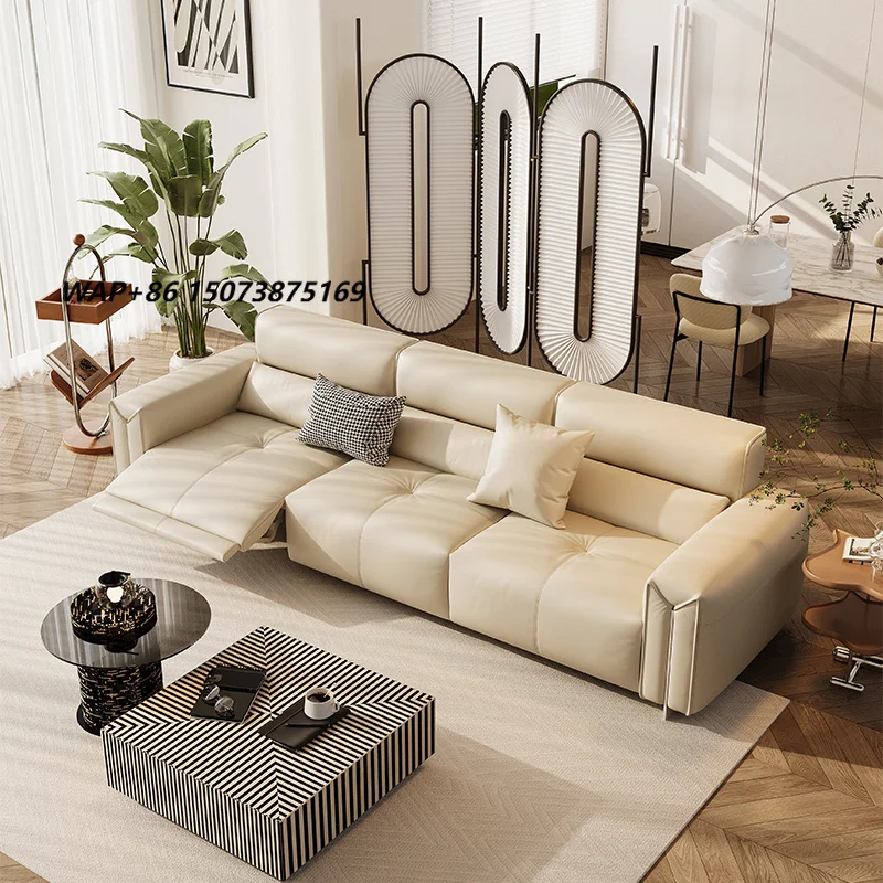Newly Designed Modern Genuine Leather Leisure Electric Sofa Bed Set Square Shape with Sponge Padding Upholstered for Living Room