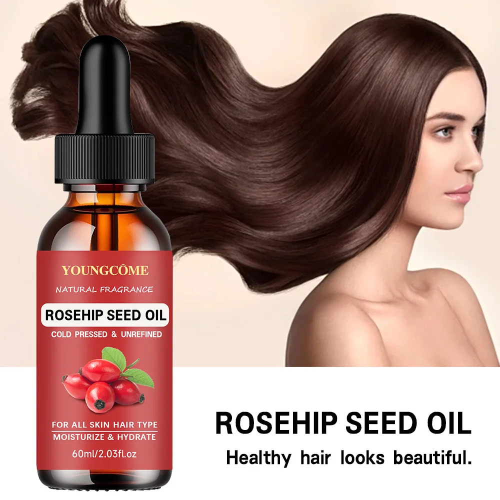 YOUNGCOME Cosméticos Aceite de rosa mosqueta para la cara y la piel más suave y brillante, aceite facial de semilla de rosa mosqueta para masaje facial y Gua Sha y cuidado del cabello
