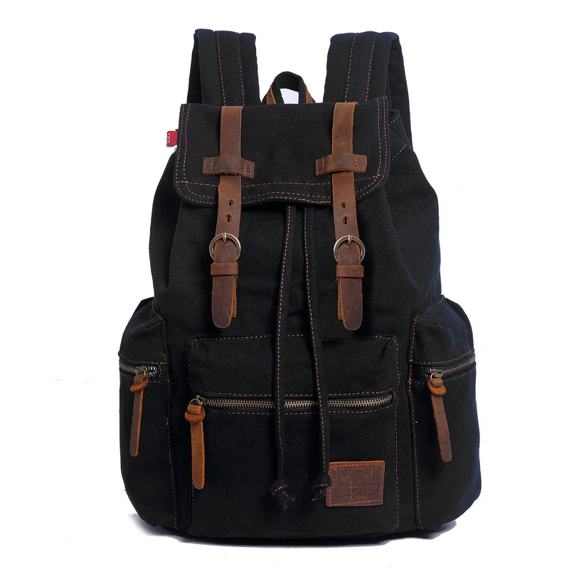 Student Schoolbag Men and Women Canvas Shoulders Backpack 15.6 inch Laptop Bag Large Capacity Retro Commuter Backpacks