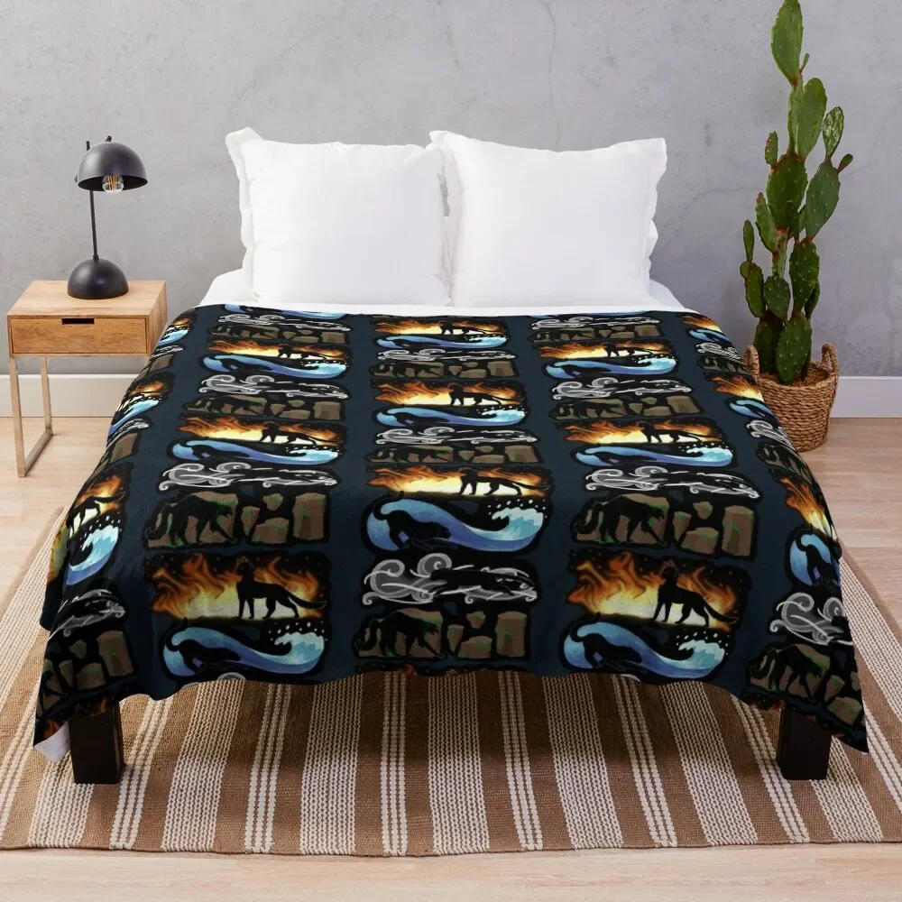 

Four Elements, Four Cats Throw Blanket Flannel Vintage Blankets