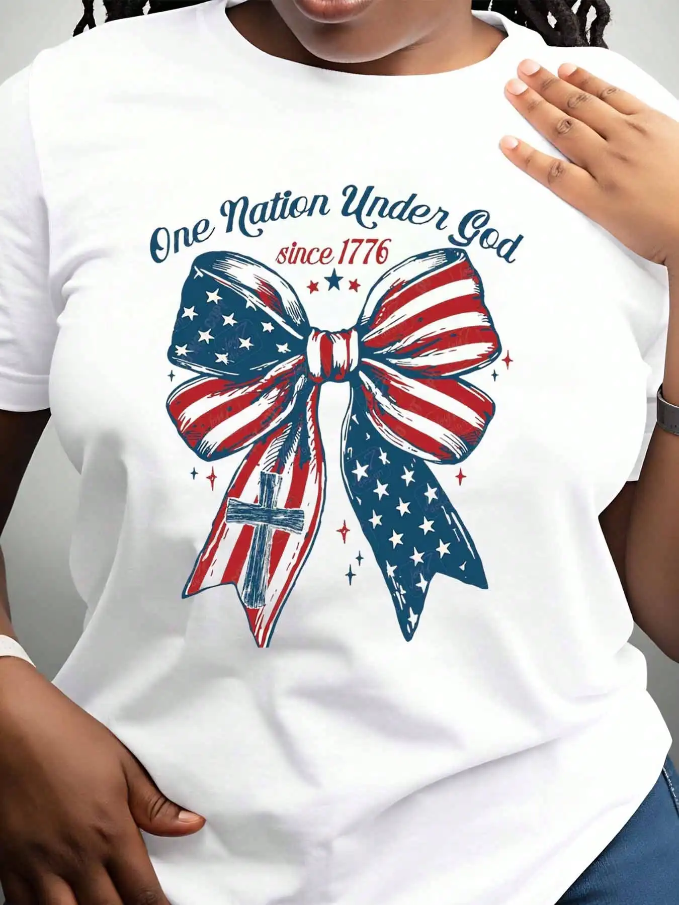 One Nation Under God Since 1776 American Flag Bow Cross Patriotic T-Shirt For Independence Day Fourth Of July Celebration