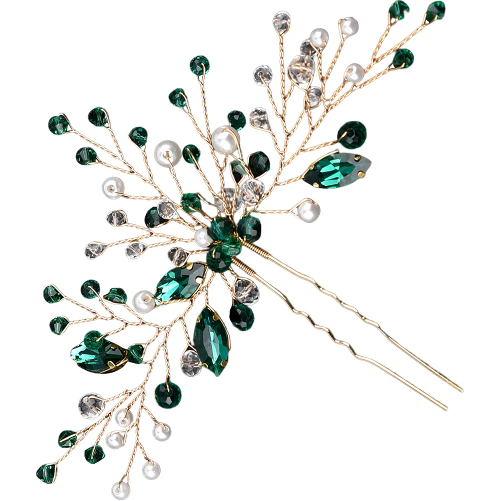 

Dark Green Crystal U Shape Hairpin Bridal Wedding Hair Accessories Rhinestone Decorative Unique Look Non Slip Comfortable