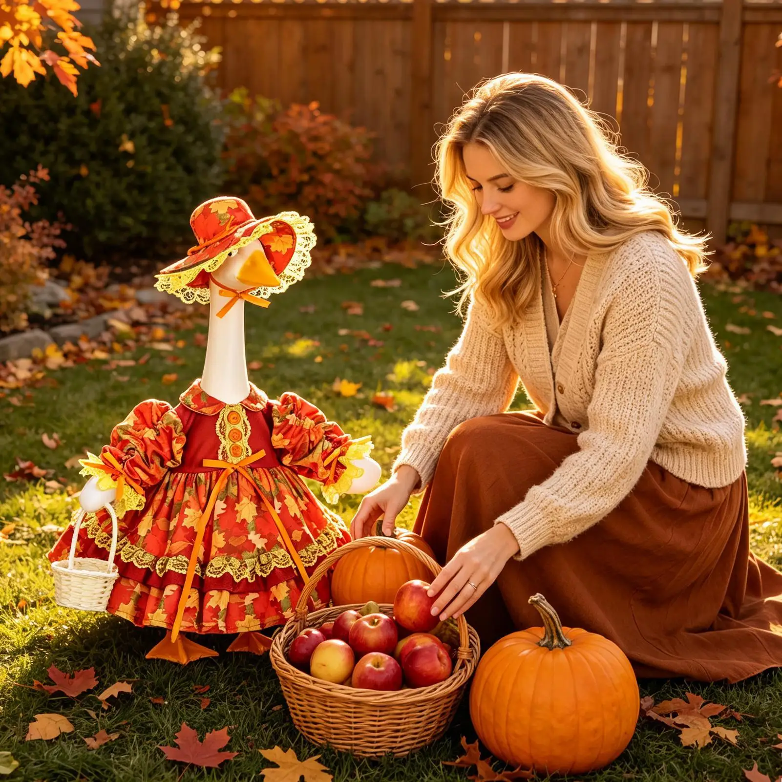 2Piece Fall Maple Leaf Porch Goose Outfit, 23 Inch Autumn Goose Clothes Set, Thanksgiving Harvest Costume for Outdoor Yard Decor
