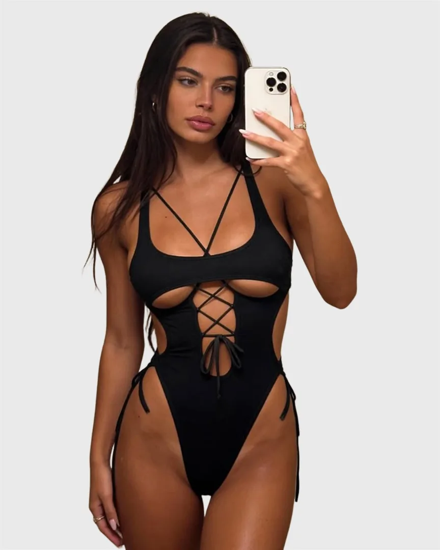 Femme Ultra Hot Sensual Open Crotch Bodysuit Sexy Girls Tie Straps Hollow Breast Onepiece Intimates Seductive Lingeries