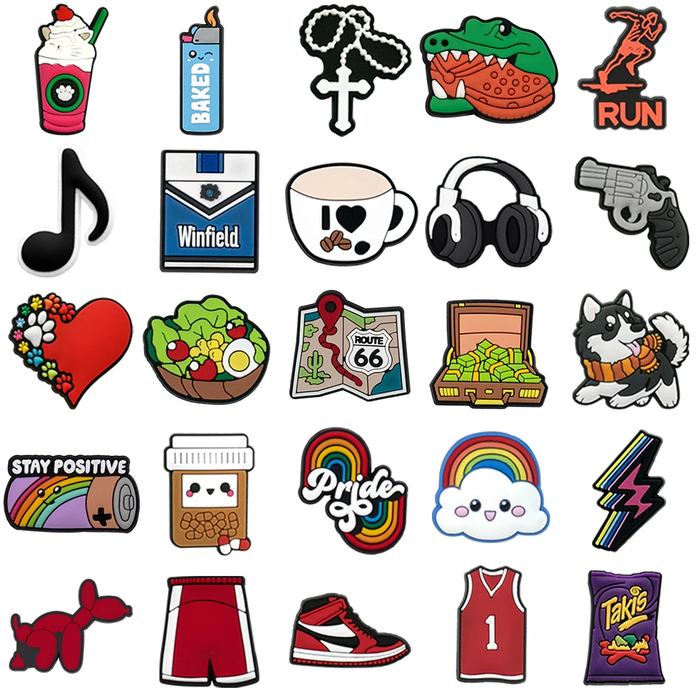 1/25PCS Eclectic Mix Shoe Charms DIY Decorative Pins Cartoon Crocodile Headphones Clogs Accessories for Women Men Shoe Buckles