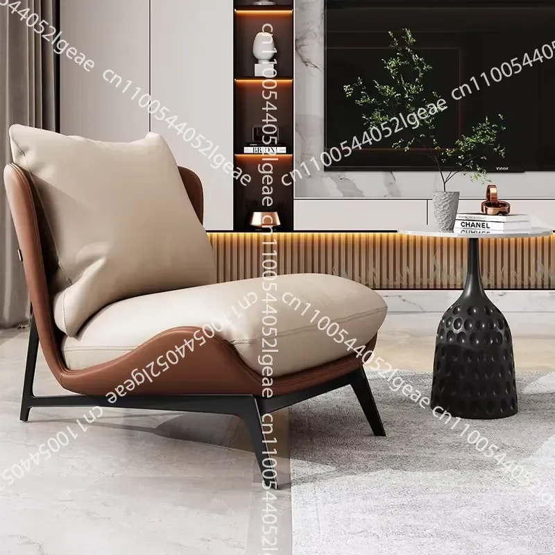 Brown Beige PU Modern Patchwork Leisure Chair Footstool, Light Luxury Style, for Waist and Legs Relaxation