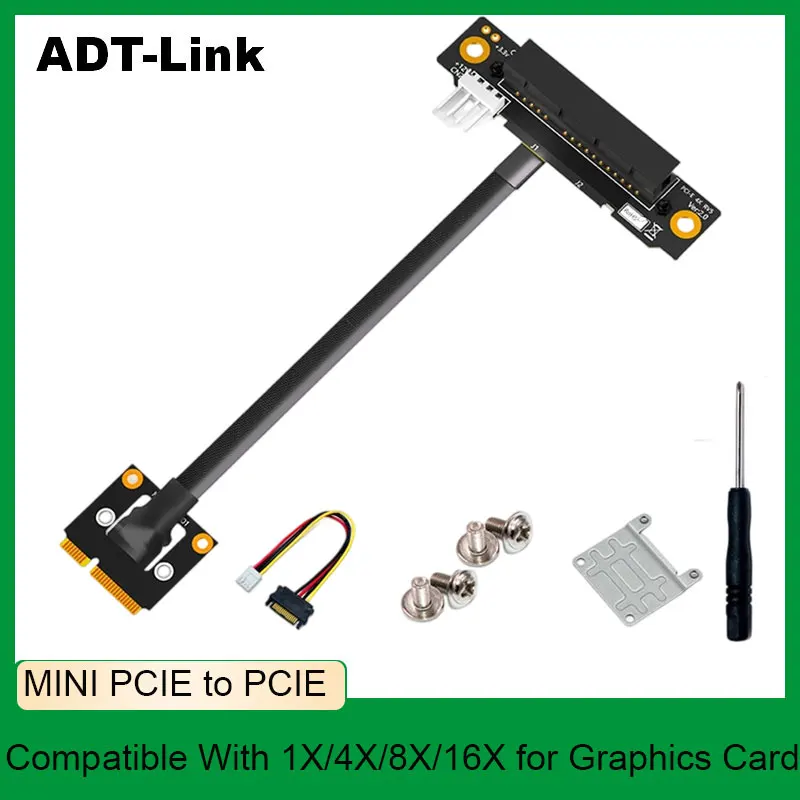 ADT-Link 270 Degree Mini PCIe To PCI-E 1X 4X 8X 16X Adapter Cable Gaming PC Accessories for Graphics Card Sound Network card