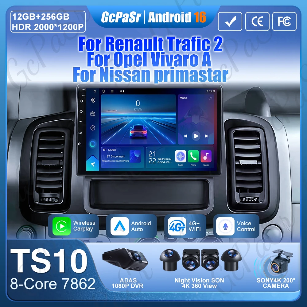 

Автомобильный радиоприемник для Renault Trafic 2 для Opel Vivaro A для Nissan primastar 2001-2014 Видеоплеер Carplay без 2din Мультимедиа GPS BT