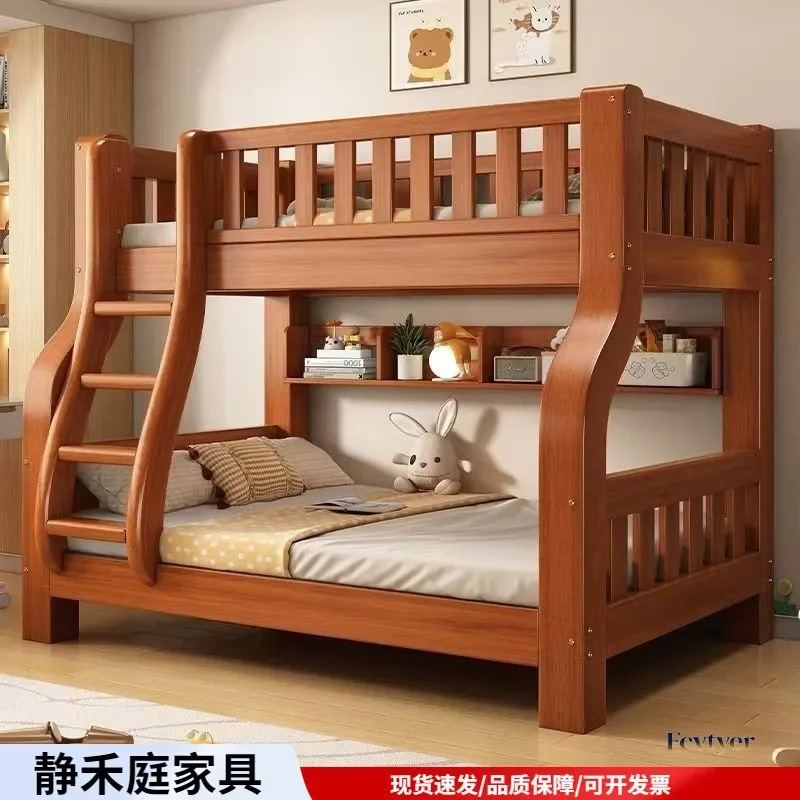 For Full Solid Wood Bunk Bed High Low Mother Child Upper Lower Beds Thickened Frame Small Apartment Children Bedroom