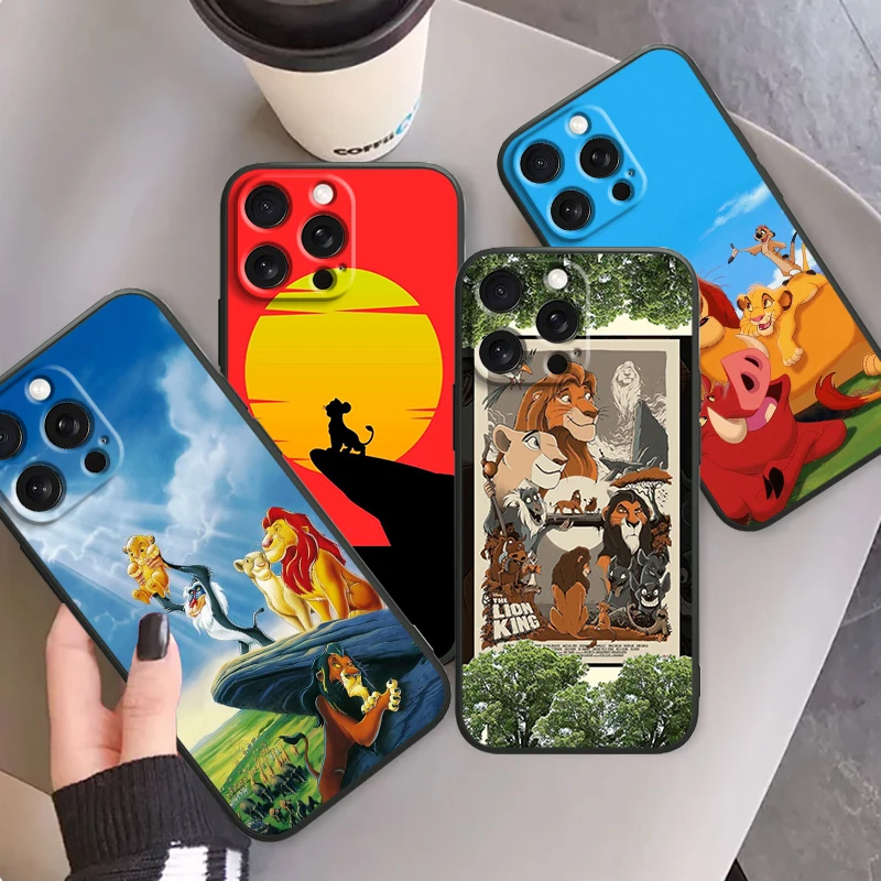 The Lion King Disney Cartoon For iPhone 15 14 13 12 11 XS XR X 8 7 SE Pro Max Plus Mini Black Soft Phone Case