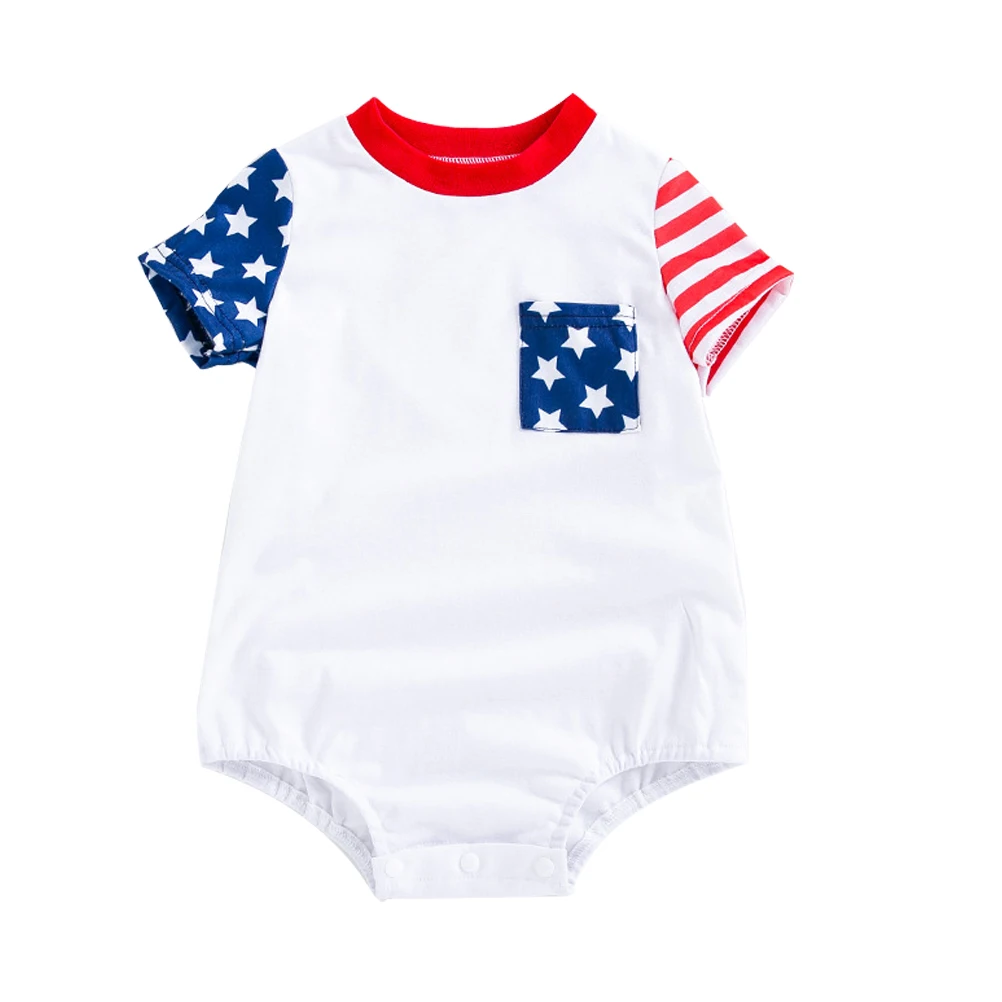

Newborn Short Sleeve Romper Baby Clothes Toddler Outfit Infant Costume Cartoon Design Gentleman Independence Day