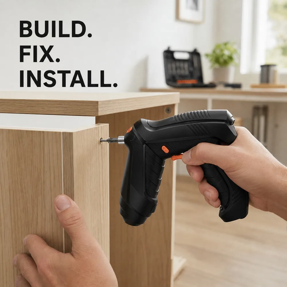 Rechargeable Electric Screwdriver 3.7V, 2-in-1 Folding Mini Power Driver with Bits Sockets and Carrying Case