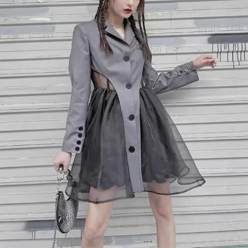 Korean Fashion 2024 Spring Autumn New Design Sense Solid Ropa De Mujer Top Organza Camis A-Line Ball Gown Midi Dress Female Suit