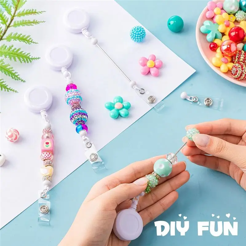 A29F-Retractable Clips Holder For Beads 20 ID Name Beaded Badge Reel 20 Resealable Pouch Bag 20 Thank You Cards