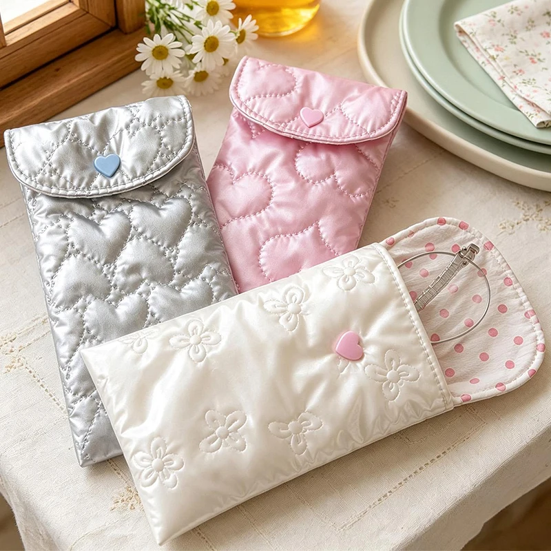 Travel Accessories Pouch For Women - 하트 보우 가죽 안경 파우치 선글라스용