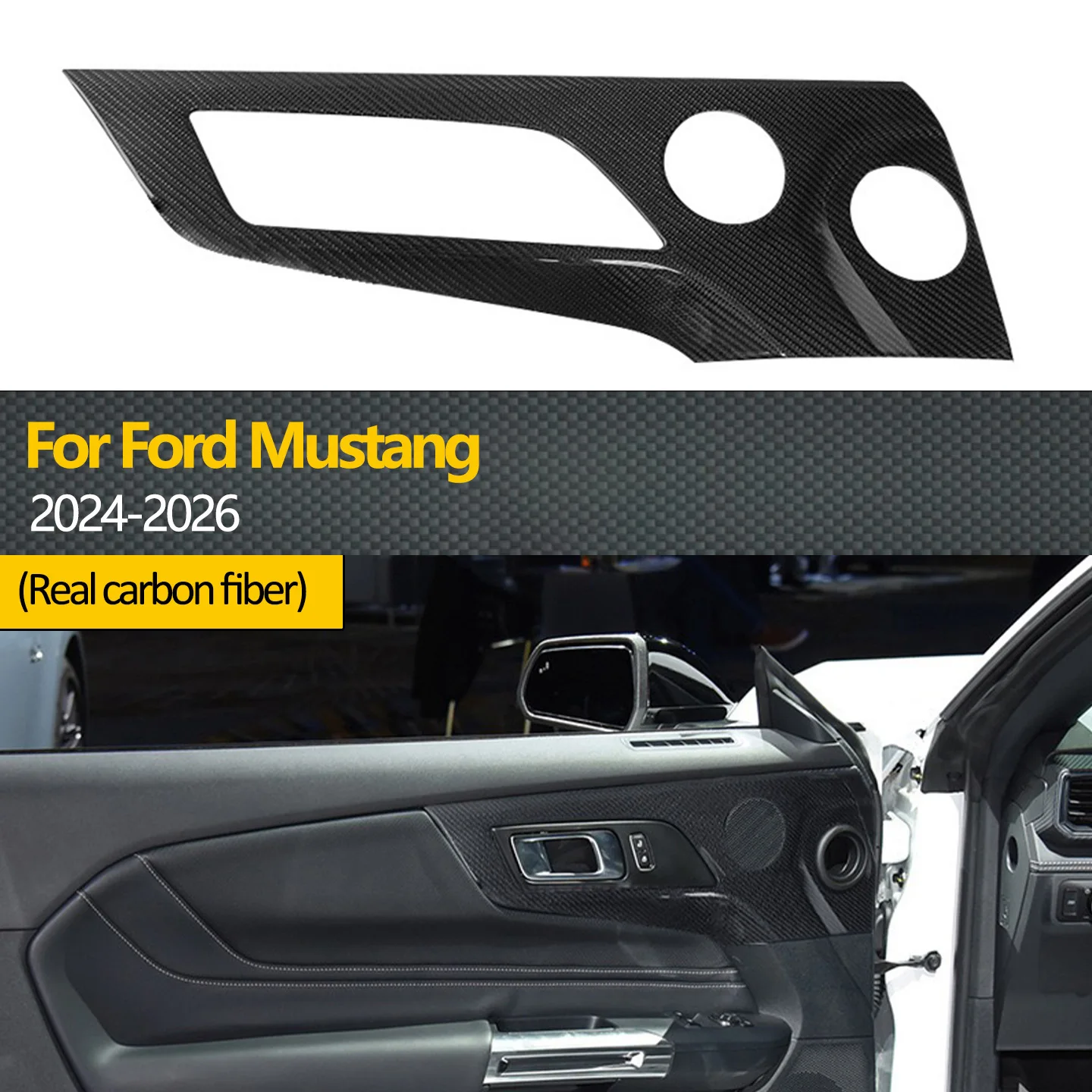 

Suitable for 2024-2026 Ford Mustang dry carbon fiber left and right inner car door speaker cover panel handle panel decoration