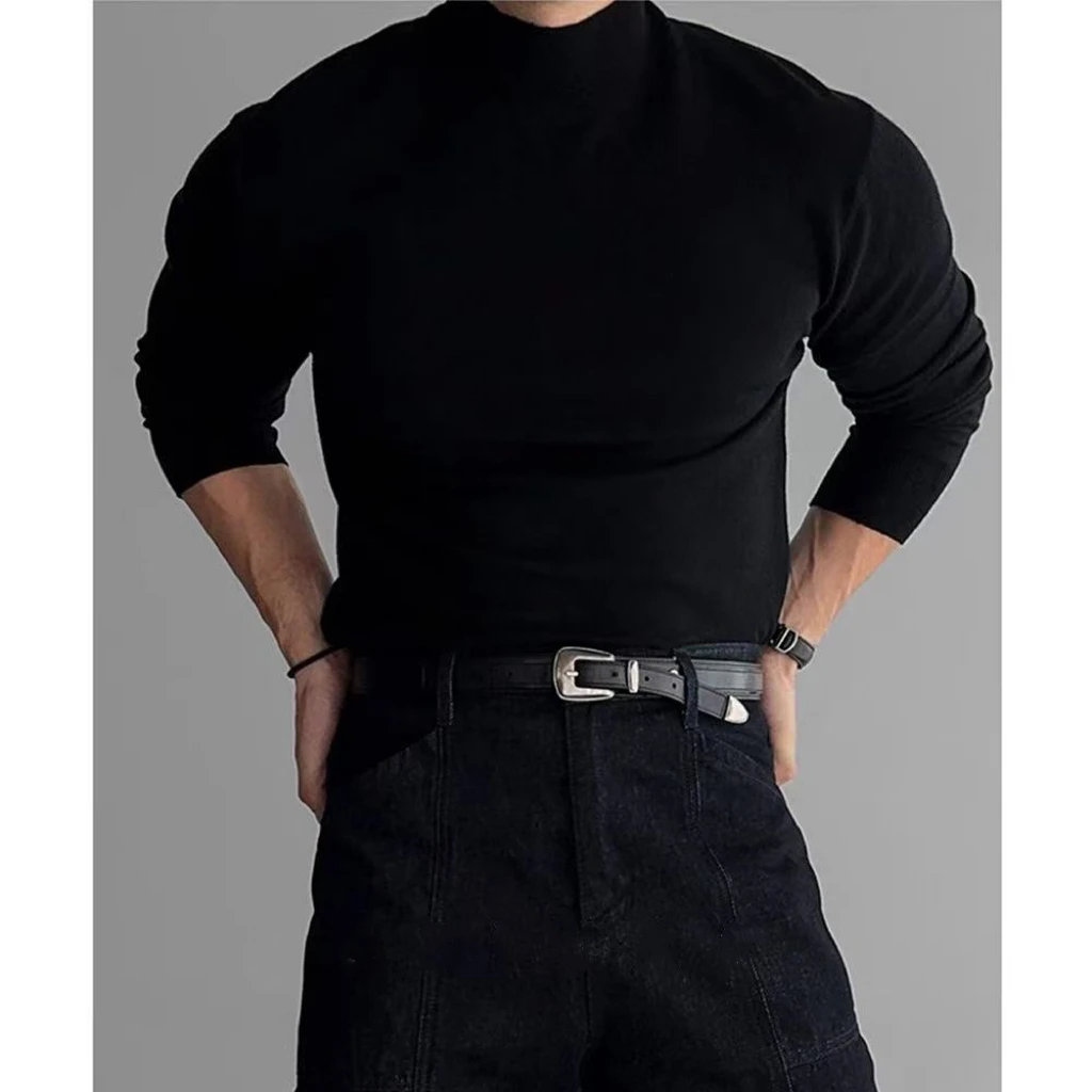 

Men's Slim Fit High Elastic Knitted Sweater f High Collar Inner Wear Sle Warm Casual Long Sve Top for Autumn Winter