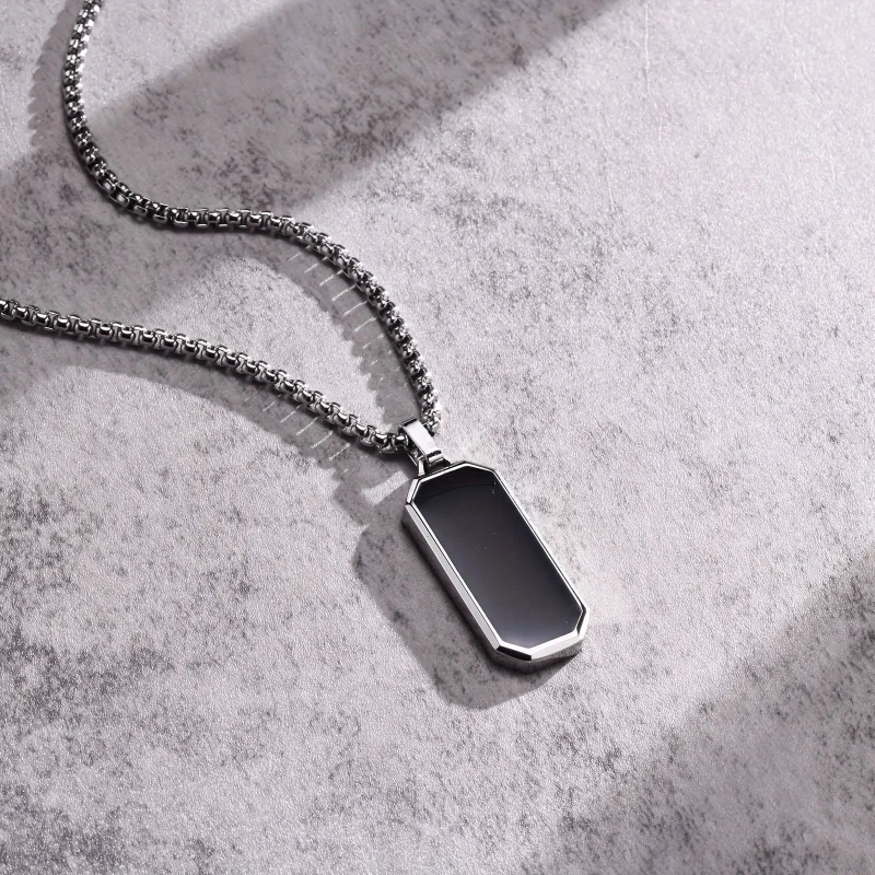 Punk Casual Style Vintage Black Silver Color Geometric Pendant for Men Necklace Daily Street Hip Hop Accessories Gift