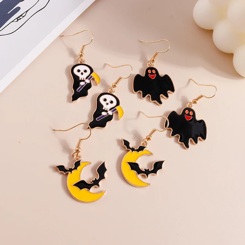Aihua Fashion Halloween Ghost Earring Set Enamel Bat Spider Mummy Skeleton Pumpkin Earrings Halloween Night Party Jewelry Gifts