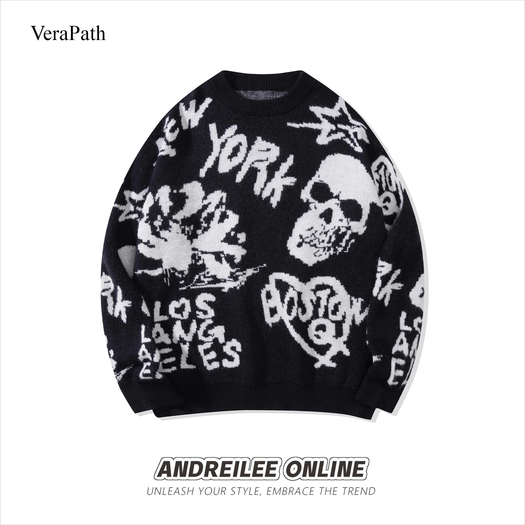 2026 Spring/Summer Andrei American-style individualistic street y2k loose pullover sweater new vintage skull jacquard knit shirt