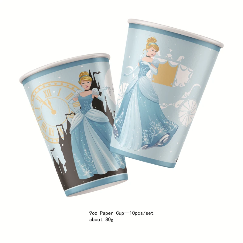 Disney Cinderella Happy Birthday Party Princess Balloon Decoration Tablecloth Disposable Tableware Party Plate Cup Baby Shower