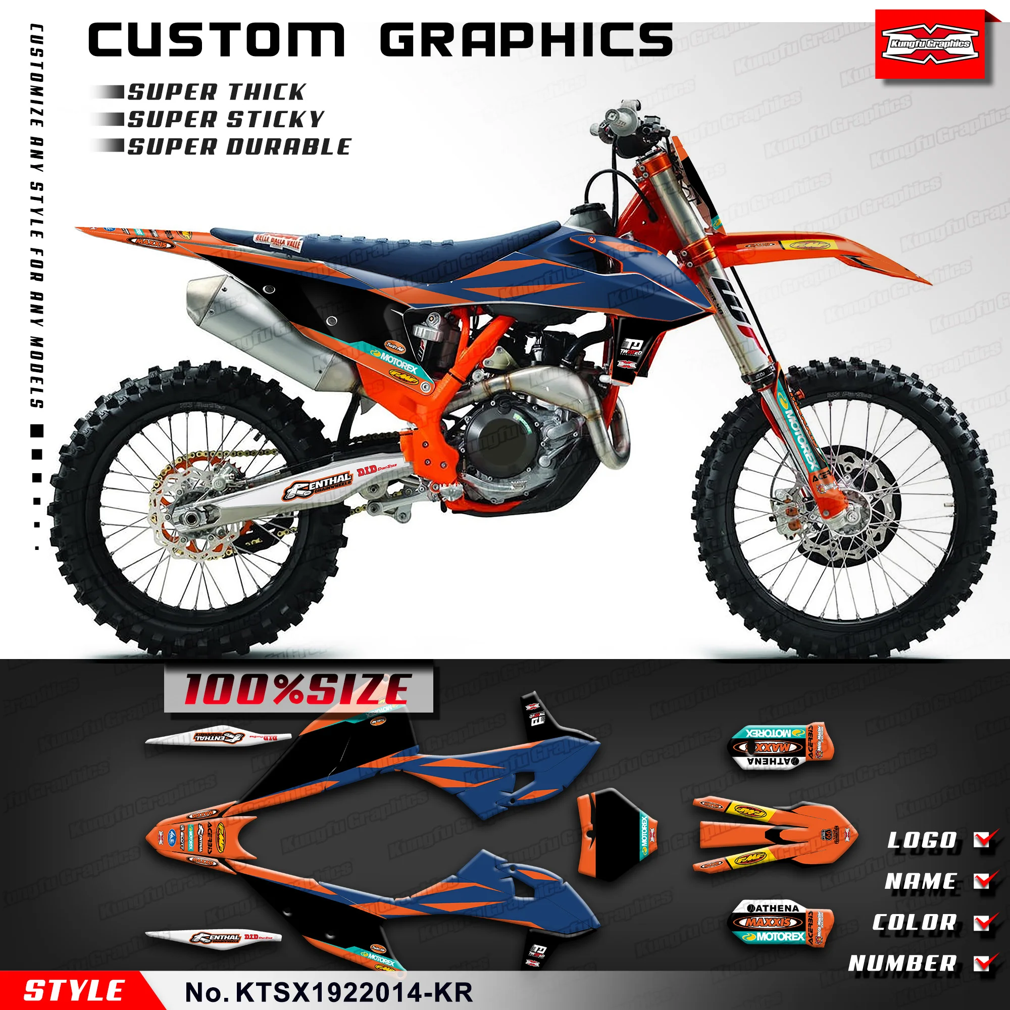 

KUNGFU GRAPHICS Racing Graphics Motorcycle Stickers for KTM 125 150 250 350 450 SX XC EXC XCW 19 20 21 22 23, KTSX1922014-KR