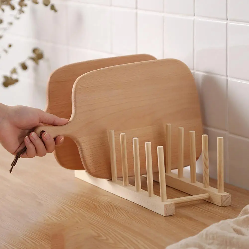 Dripping Bowl Rack Excellent Kitchen Tool Dishes Storage Rack Multi Slots Wooden Plate Dishes Drain Rack for Kitchen