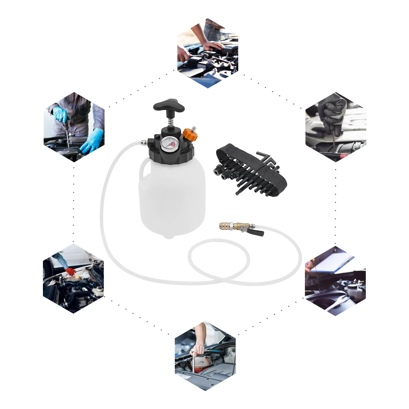 

Brake Bleeder Kit with 12 Adapters, Manual Fluid Transfer, 0.79gal Capacity, High-Quality PE Container, Compatible with
