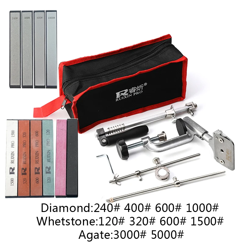 RUIXIN Pro 360 Degree Rotary Knife Multifunctional Fixed Angle Knife Sharpener Whetstone Diamond Sharpening Stone System Set