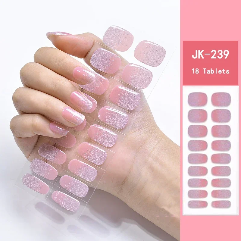 16/18/20Tips Super Long Lasting Gel Nail Wraps Adhesive Waterproof  French Semi-Cured Gel Nail Stickers Harden In UV Lamp Need