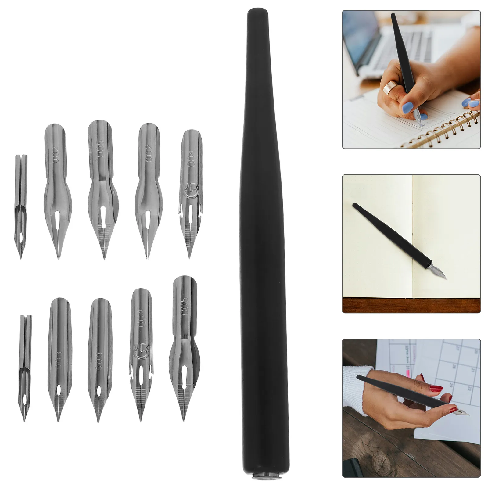 1Set Wooden Dip Pen Nibs Replaceable Stainless Steel Cartoon Drawing Writing Sketching Signing Artist Supplies