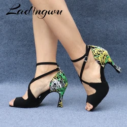 Ladingwu Graffiti Suede Latin Dance Shoes Professional Competition Dance Shoes Salsa Ballroom Dance Shoes For Women And Girls