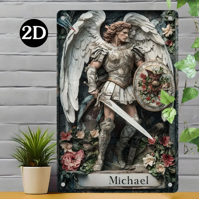 Archangel Michael Vintage Metal Wall Sign - 8x12 Inch, Perfect for Home, Office, Bar & Kitchen Decor, Decorative Wall Poster