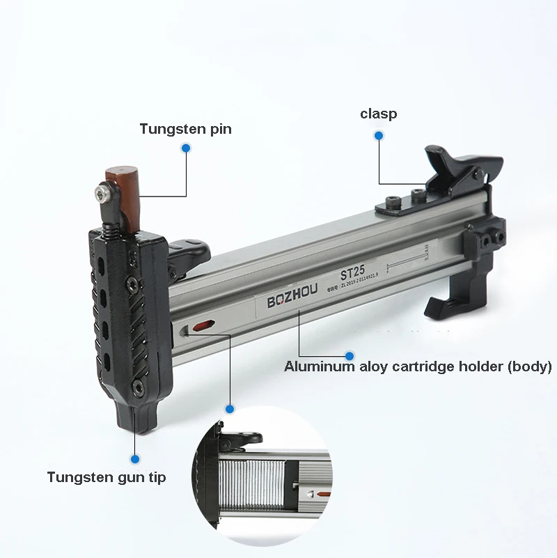 ST-25 Manual Nailer Semi-automatic Wire Slot Woodworking Decoration Steel Nail Gun Straight Nailing Tool with Support