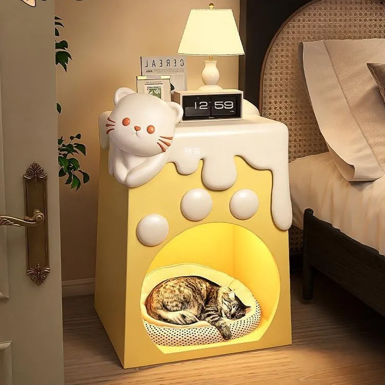 

Cute Cat Nest Creative Bedside Table Small Children's 2024 New Bedroom Shelf Cartoon Extremely Narrow Bedside Table