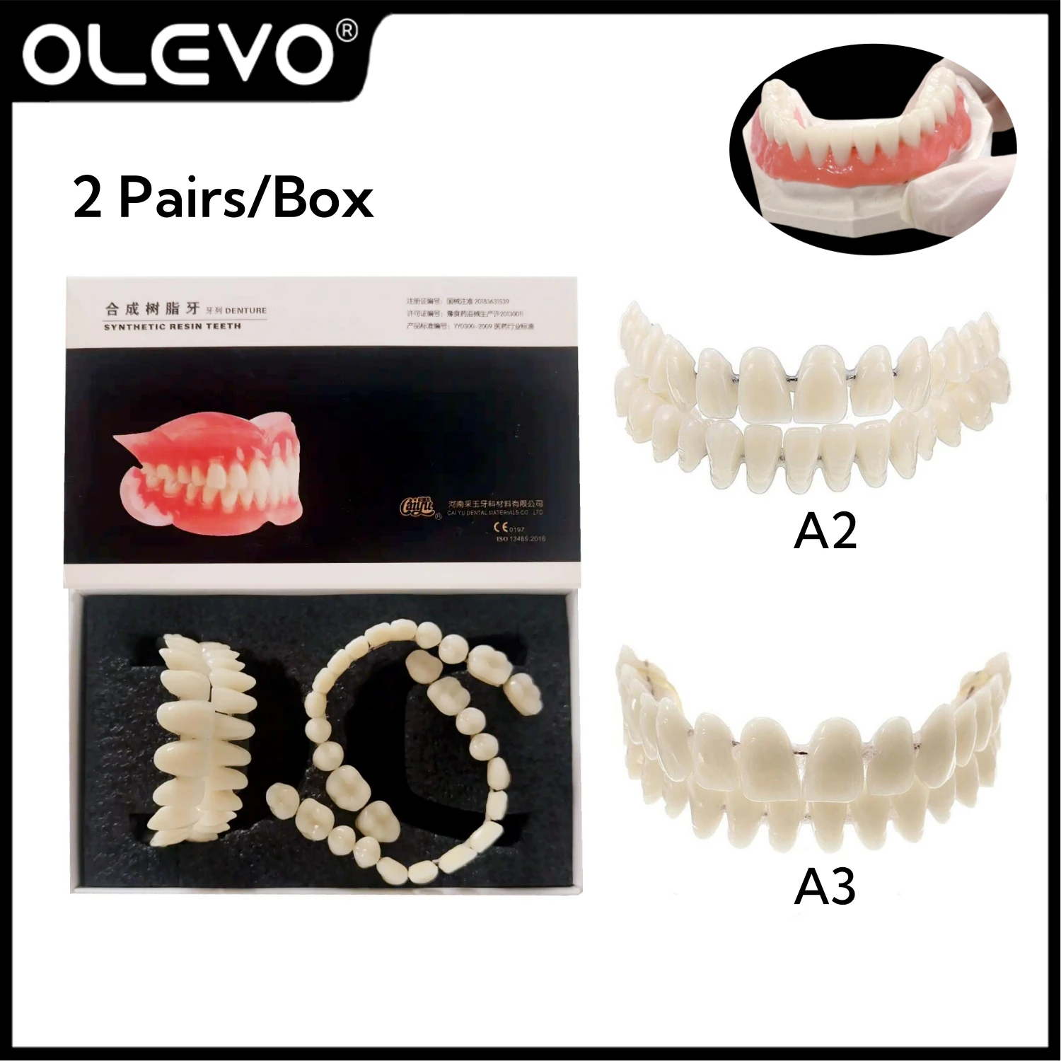 

2 Pairs Dental Denture Full Mouth Set Resin Teeth Model Synthetic Acrylic Composite Denture Upper Lower Shade A2 A3 Dentist Tool