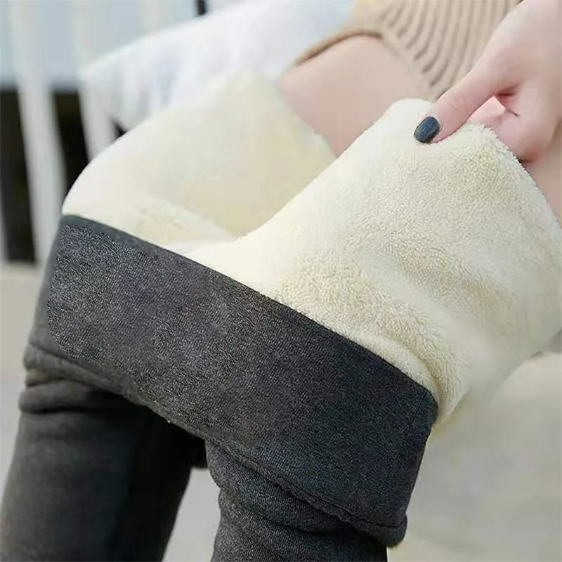 Mallas elásticas de terciopelo para mujer, mallas cálidas de cintura alta, mallas gruesas de invierno de Cachemira de cordero para mujer, novedad