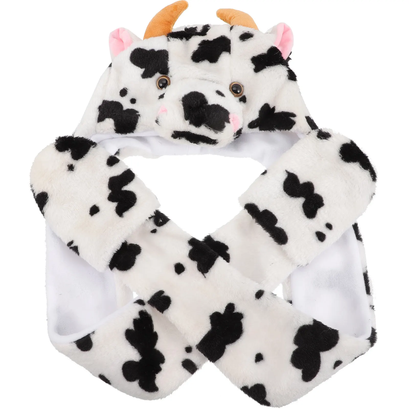

Cartoon Cow Pattern Winter Hat with Gloves Warm Windproof Beanie for Women Outdoor Cold Weather Stylish Comfortable Ear