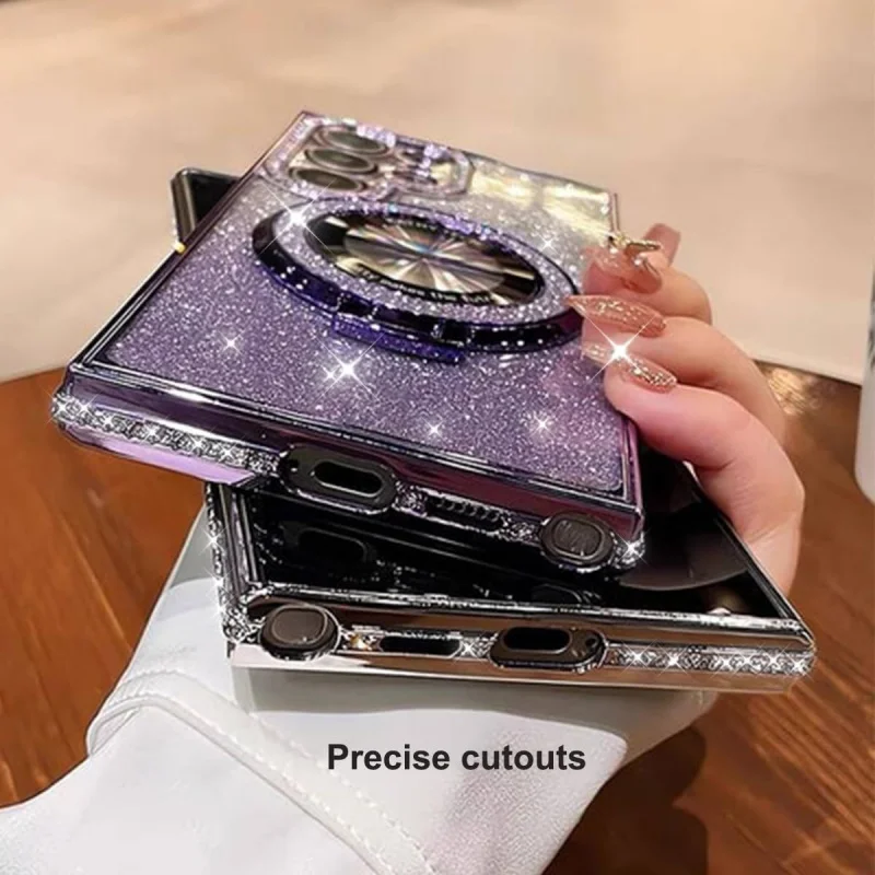 Luxury Side Diamond Glitter Magnetic Stand Phone Case for SamsungGalaxy S26 S25 S24 S23 FE S22 Ultra Plus Series Edge Rhinestone