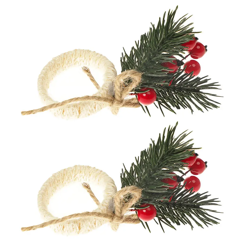 2Pcs Christmas Pine Needles Napkin Ring Decorative Buckle Creative Napkin Clasp Perfect for Holiday Table Setting