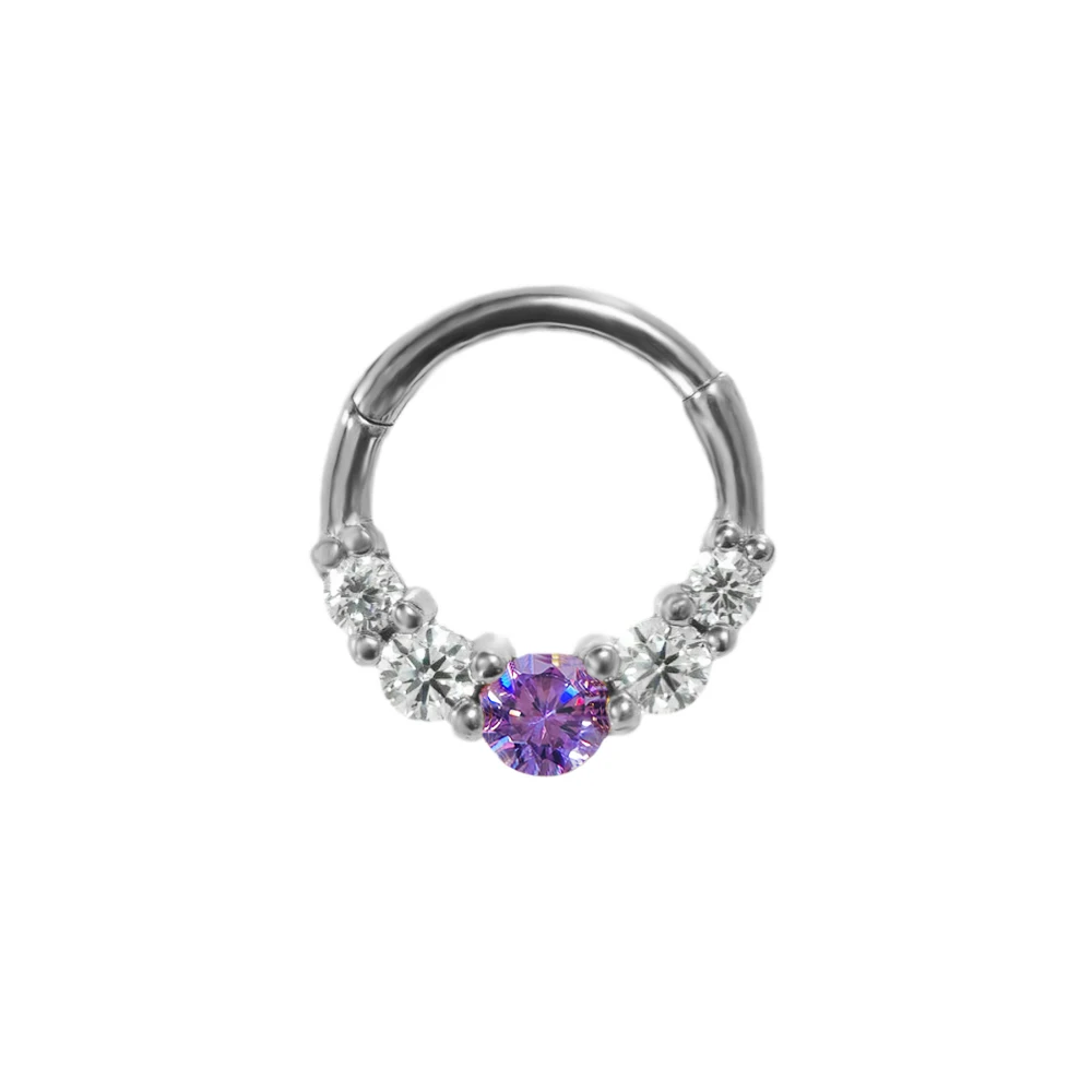 Zircon Clicker Daith Piercing Nose Ring, Surgical Steel