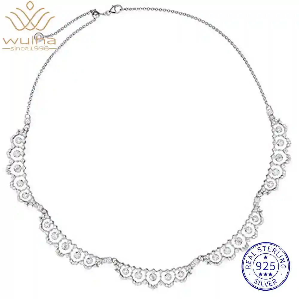 

WUIHA 100% 925 Sterling Silver Lab Sapphire High Carbon Diamonds Gemstone Pendant Necklaces Wedding Lace Fine Jewelry Wholesale