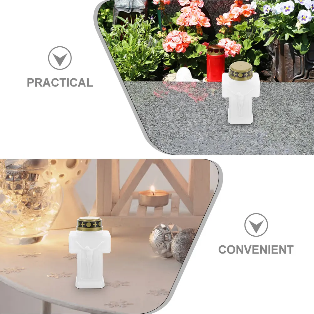 

2Pcs Electronic C les White Plastic Operated Flameless Lights for Cemetery Garden Grave Outdoor Decoration LED Lighting