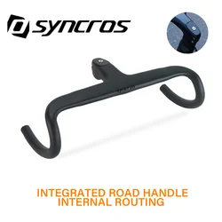 SYNCROS-Manillar de carretera de carbono integrado T1000, 28,6mm, enrutamiento interno, negro mate, accesorios y espaciadores para bicicleta